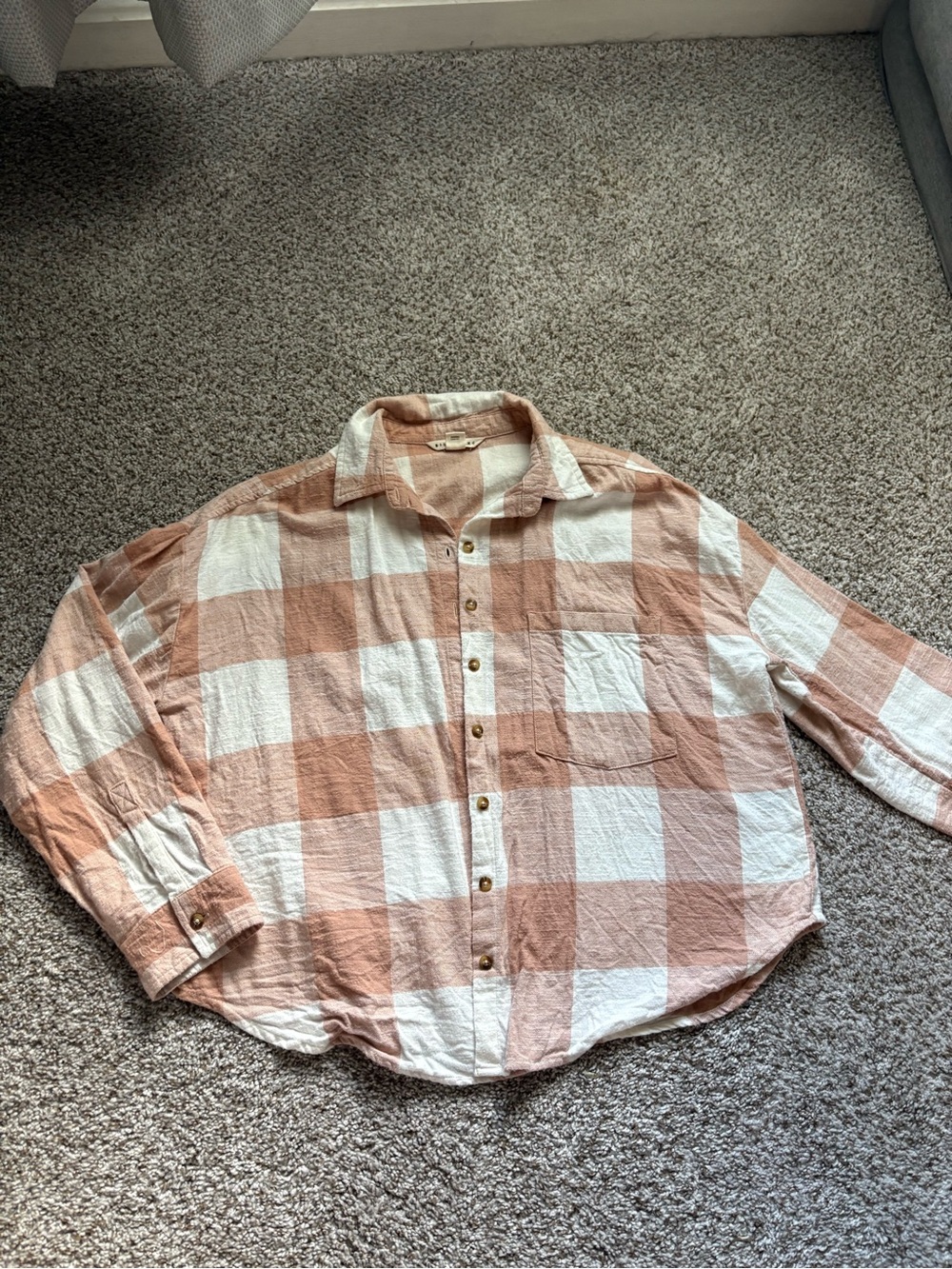 Billabong Peach and White Plaid Button-Down Shirt